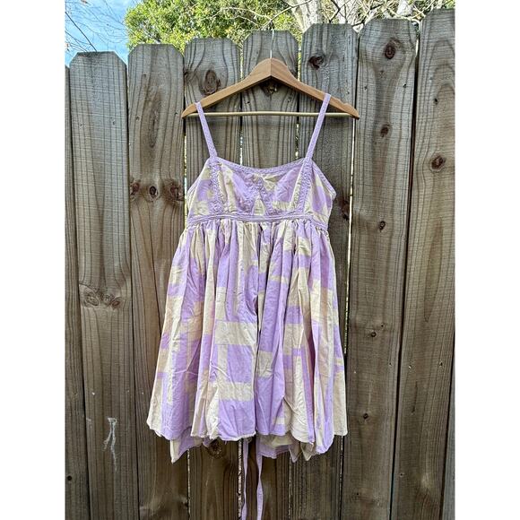 Y2K Lilac & Butter Babydoll Sundress, Cotton Mini, Cottagecore - Picture 2 of 8